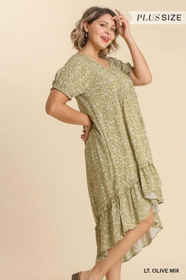 LD-N {Weekend Trip} Umgee Sage Floral Hi/Low Dress PLUS SIZE XL 1X 2X