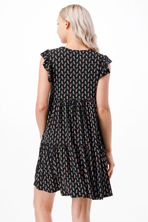 27 PSS-A {Camera Ready}***SALE*** Black Printed Tiered Dress PLUS SIZE 1X 2X 3X