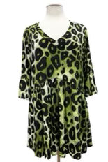 97 PSS-C {Pull It Off} Green Leopard V-Neck Babydoll Top EXTENDED PLUS SIZE 3X 4X 5X