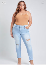 BT-L {YMI Wanna Betta Butt} Light Wash Ripped Cuffed Ankle Jeans PLUS SIZE 14 16 18 20