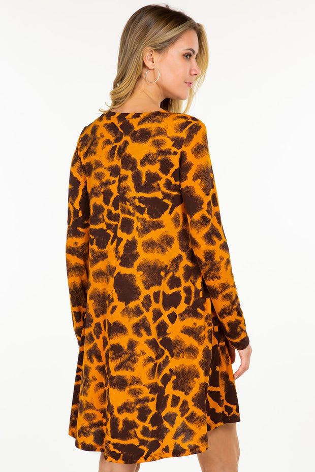 95 PLS-E {Wild Talking} Burnt Orange Print Long Sleeve Dress PLUS SIZE 1X 2X 3X