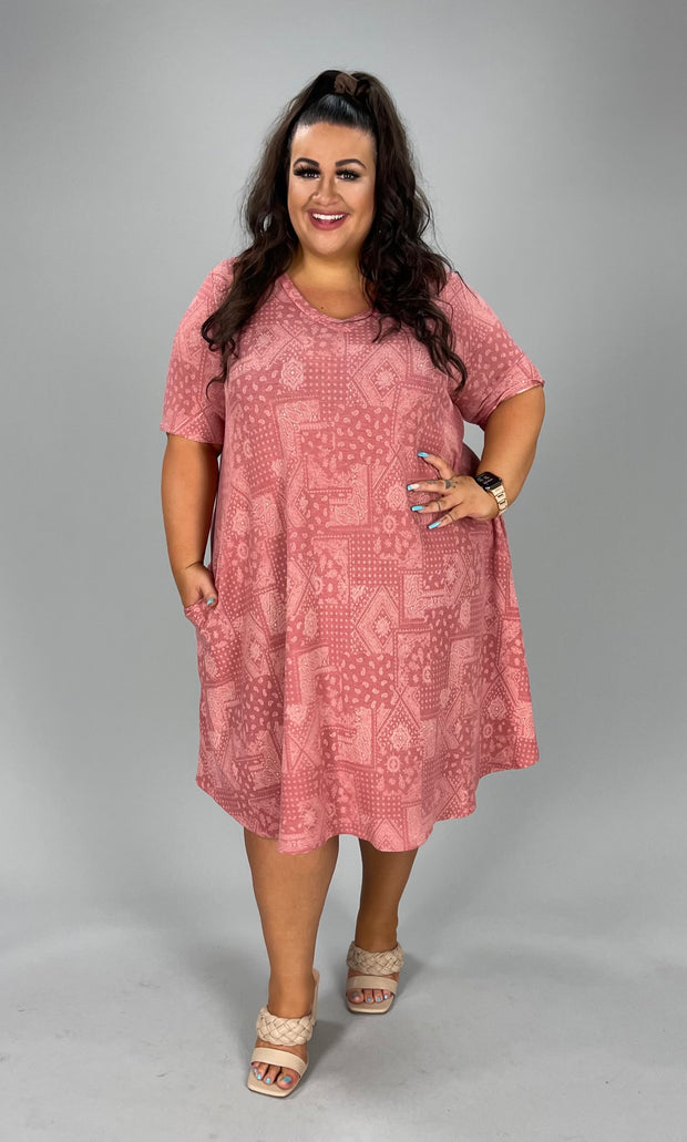 34 PSS- G {Easy To See} Dusty Red Paisley V-Neck Dress EXTENDED PLUS SIZE 3X 4X 5X