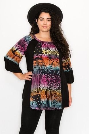 28 CP-O {A Brand New World} Black/Multi-Color Print Top CURVY BRAND!!! EXTENDED PLUS SIZE 4X 5X 6X