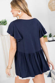 47 SSS-B {Say You Love Me} Navy V-Neck Babydoll Top PLUS SIZE XL 2X 3X