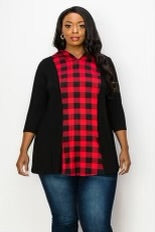 34 HD-M {Switching Sides} Black/Red Plaid Hoodie CURVY BRAND!!!  EXTENDED PLUS SIZE 4X 5X 6X