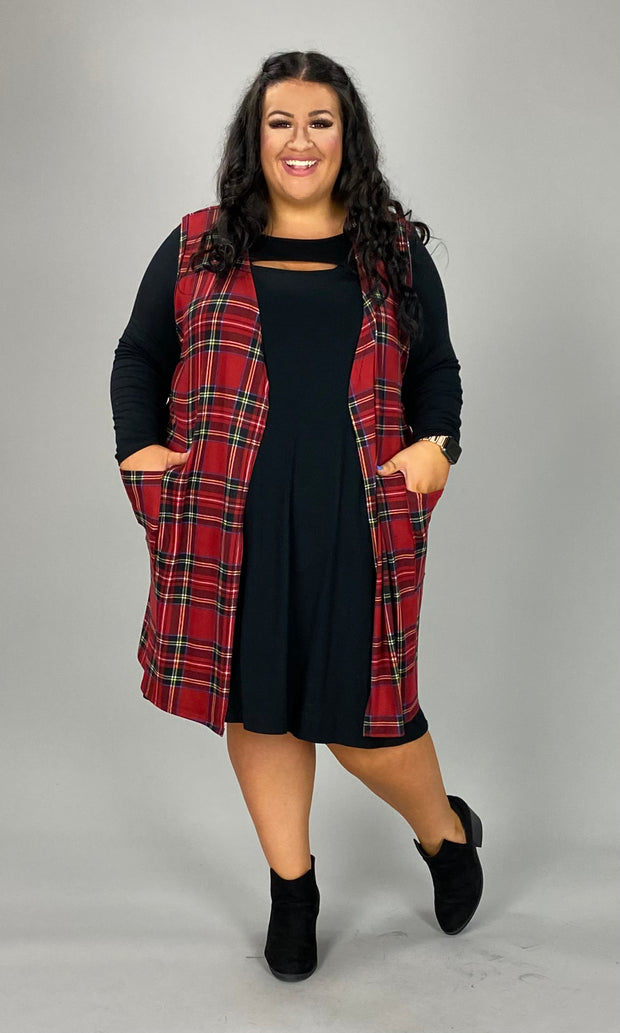 97 OT-Z {Aware Of Love} Red Plaid Vest W/Pockets EXTENDED PLUS SIZE 3X 4X 5X