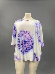 57 PQ-B {Love That Last} Purple Tie Dye Caged Neck Top CURVY BRAND!!!  EXTENDED PLUS SIZE XL 2X 3X 4X 5X 6X