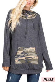 23 HD-G {Catch Some Love}  Grey Camo Contrast Hoodie PLUS SIZE XL 2X 3X