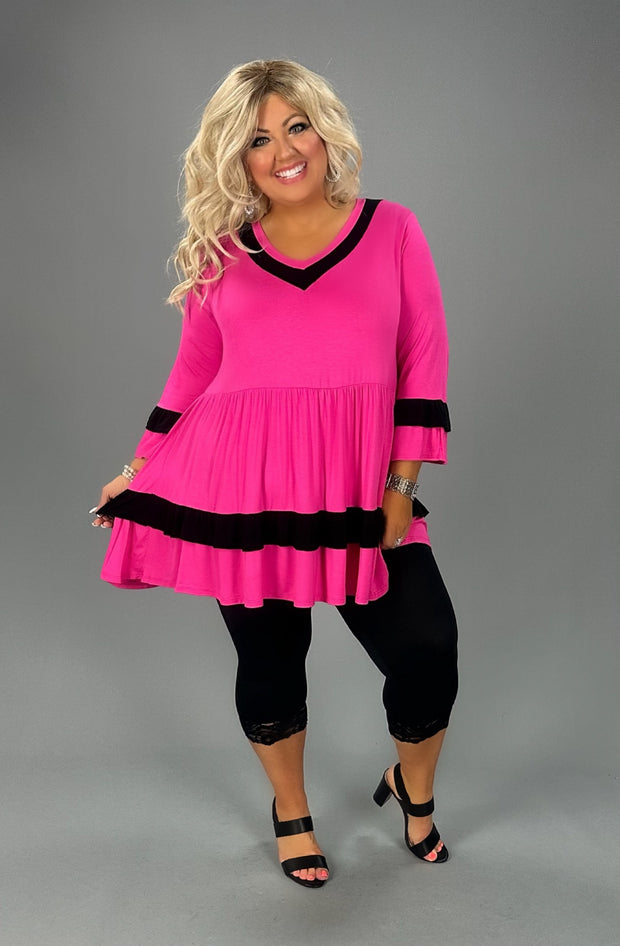 46 CP-B {Girl On The Block} Fuchsia Babydoll V-Neck Tunic CURVY BRAND!!!  EXTENDED PLUS SIZE XL 2X 3X 4X 5X 6X