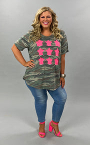 65 CP-V {Wild Times Ahead} Camo Top ***SALE***with Neon Pink Stars PLUS SIZE 1X 2X 3X