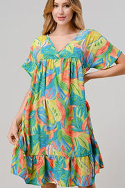 85 PSS-D {Leaves In The Breeze} Lemon Lime Printed Dress PLUS SIZE 1X 2X 3X