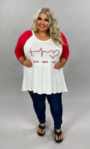 20 GT-D {Faith Hope Love} Red/Ivory Graphic Tee EXTENDED PLUS CURVY BRAND 1X 2X 3X 4X 5X 6X