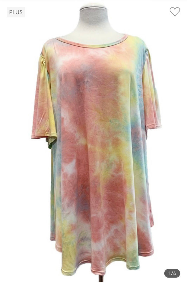 53 PSS-B {True Colors} Coral Tie Dye Top EXTENDED PLUS SIZE 3X 4X 5X *** FLASH SALE***