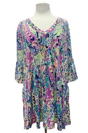 88 PSS-G {No Regrets} Mint Print Babydoll Top EXTENDED PLUS SIZE 3X 4X 5X