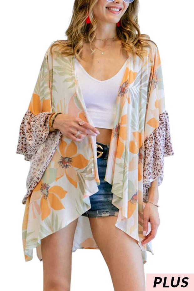 11 OT-N {Admit Your Feelings} Blush/Orange Floral Kimono PLUS SIZE XL 2X 3X