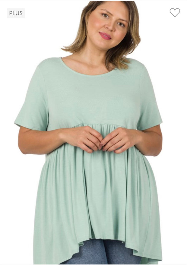 34 SSS-B {Feeling The Love} Dusty Green Babydoll  Tunic PLUS SIZE 1X 2X 3X