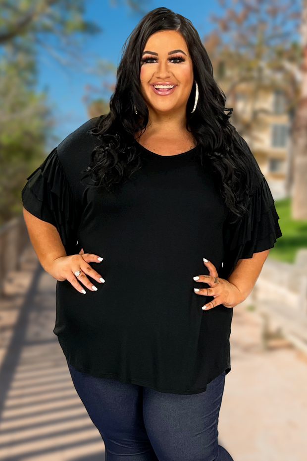 32 SSS-N {Keeping Close} Black Ruffle Sleeve Top PLUS SIZE XL 2X 3X