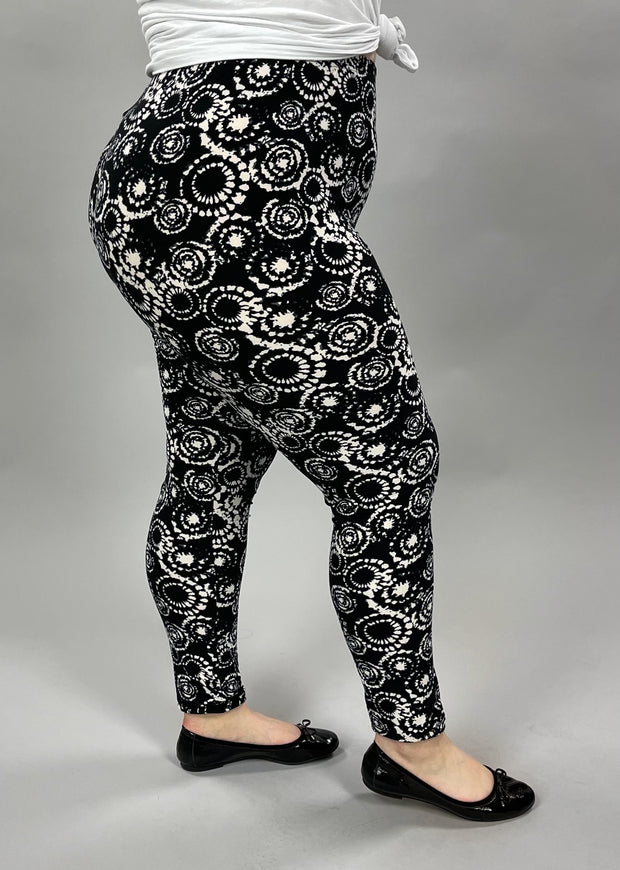 LEG-2 {Midnight Madness} Black & White Printed Leggings EXTENDED PLUS SIZE