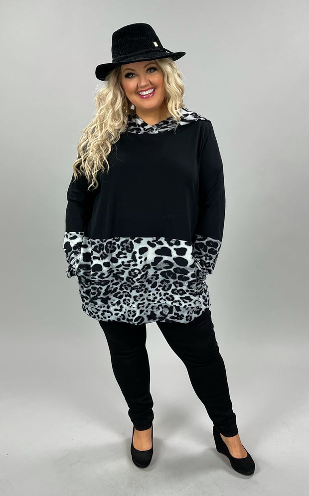 59 OR 32 HD-C {Time To Unwind} Black/Gray Leopard Print Hoodie PLUS SIZE 1X 2X 3X