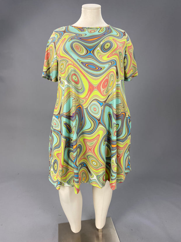 24 PSS {Lovestruck} Lime/Orange Swirl Print Dress PLUS SIZE XL 2X 3X