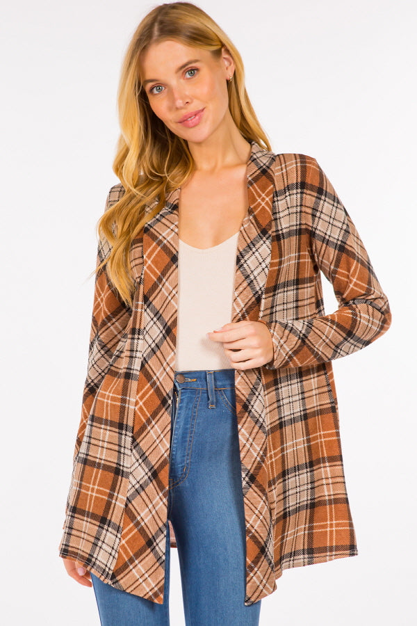 58 OT-P {Lead You Through} Camel Plaid Cardigan PLUS SIZE 1X 2X 3X Shacket