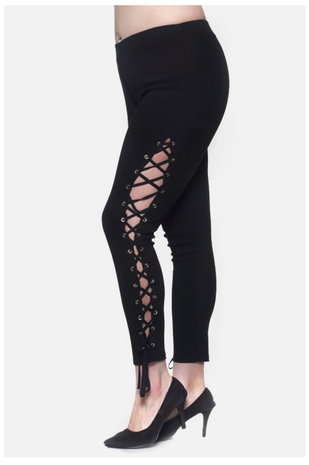 BT-N {Seeking Attention}  Black Lace Up Straight Leg Pants SALE!!!  PLUS SIZE 1X 2X 3X