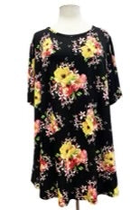 92 PSS-H {Playing Favorites} Black Floral Tunic EXTENDED PLUS SIZE 3X 4X 5X