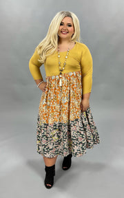 46 CP-C {Bohemian Dreams} Mustard***FLASH SALE*** Floral Contrast Dress PLUS SIZE XL 2X 3X