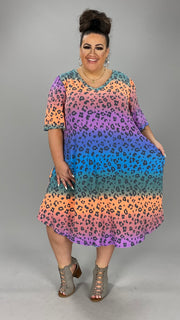 53 PSS-J {Rainbow Wishes} Blue Purple Animal V-Neck Dress EXTENDED PLUS SIZE 3X 4X 5X