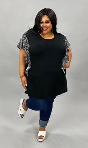 85 CP-B {A Flutter Above} Black Top W/Print Contrast PLUS SIZE 1X 2X 3X