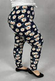 LEG-31 {Blue Daisy}  Navy Daisy Printed Leggings EXTENDED PLUS SIZE