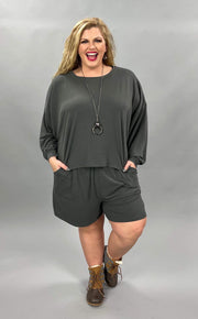 21 SET-H {The Good Life} Ash Gray Long Sleeve Short Set Plus Size 1X 2X 3x