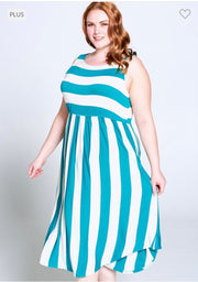 57 SV-J {When North Meets South} Emerald Stripe Print Dress PLUS SIZE 1X 2X 3X