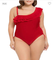 SWIM-A {One Shoulder Wonder} Red Ruffled One Piece Swimsuit PLUS SIZE 1X 2X 3X