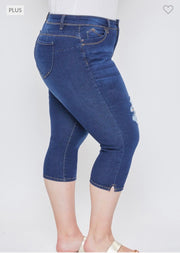 BT-S {Royalty For Me} Dark Indigo Ripped Capri Jeans EXTENDED PLUS SIZE 14 16 18 20 22 24