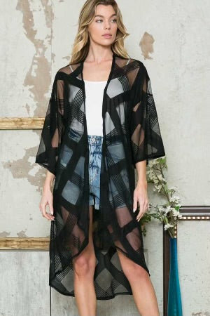 74 OT-A {Sweet Loyalty} ***SALE***Black Sheer Cross Print Kimono PLUS SIZES 1X 2X 3X