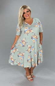 75 PSS-A {Making Promises} Mint Floral V-Neck Dress EXTENDED PLUS SIZE 3X 4X 5X