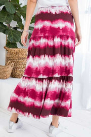 BT-I {Genuine Gratitude} BURGUNDY Tie Dye Tiered Skirt PLUS SIZE 1X 2X  3X