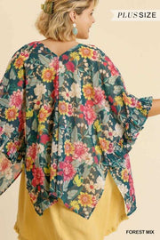 12 OT-P {Never Out Done} Umgee  SALE!! Forest Green Floral Kimono PLUS SIZE XL 1X 2X