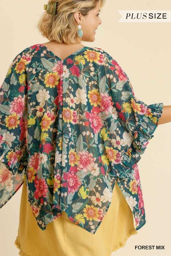 12 OT-P {Never Out Done} Umgee  SALE!! Forest Green Floral Kimono PLUS SIZE XL 1X 2X
