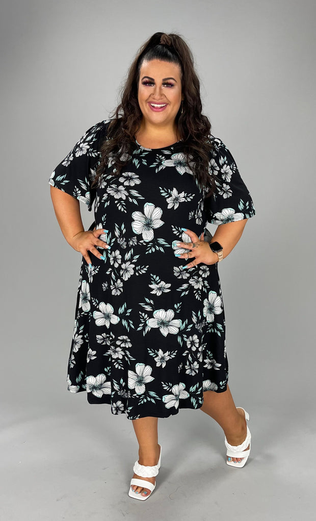 32 PSS-C {Coloring Time} ***SALE***Black Floral Printed Dress EXTENDED PLUS SIZE 3X 4X 5X