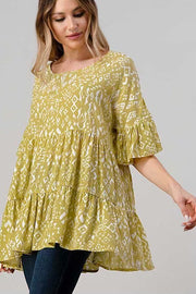 78 PQ-A {Pleasing To The Eye} Yellow Print Tiered Top PLUS SIZE 1X 2X 3X