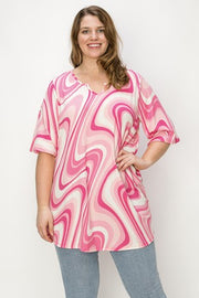 66 PSS {When You Believe} Pink Swirl Print Ribbed Tunic CURVY BRAND!!!  EXTENDED PLUS SIZE 4X 5X 6X