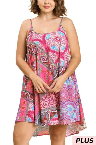 60 SV-A {My Own Show} Umgee Fuchsia Print Tunic PLUS SIZE XL 1X 2X