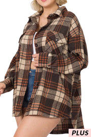 24 OT-Y {No More Doubts} Brown/Rust Plaid Shacket PLUS SIZE 1X 2X 3X