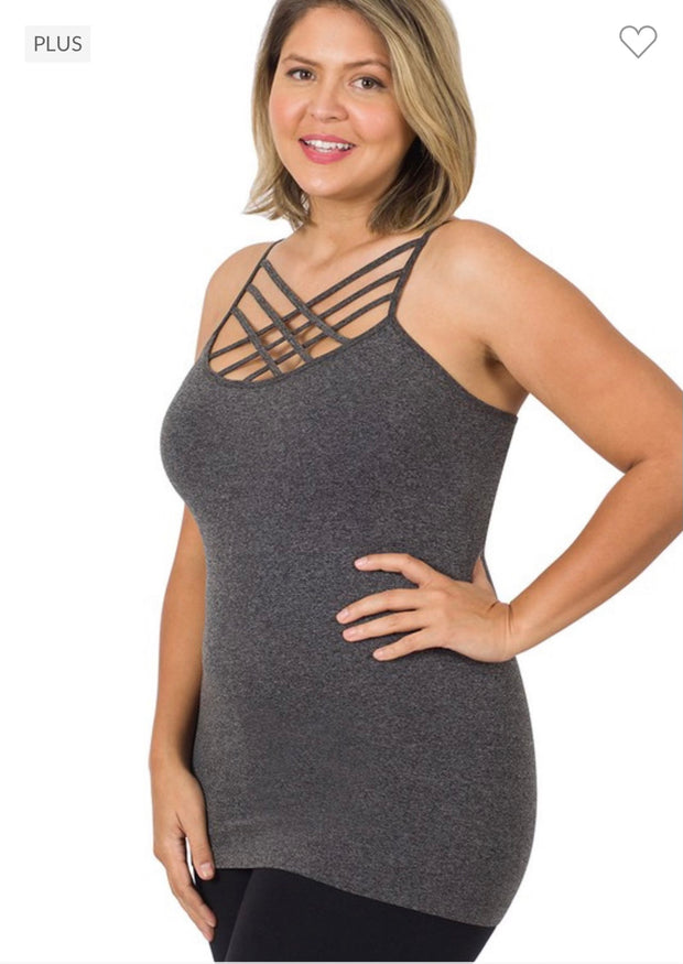 TANK {Uptown Girl} CHARCOAL Caged Shaper Tank PLUS SIZE 1X/2X  2X/3X