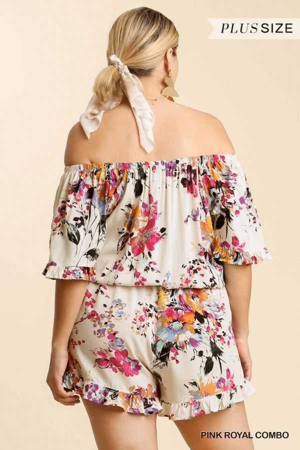 65 RP-M {Hideaway Beach}  UMGEE Floral Print Romper SALE! PLUS SIZE XL 1X 2X