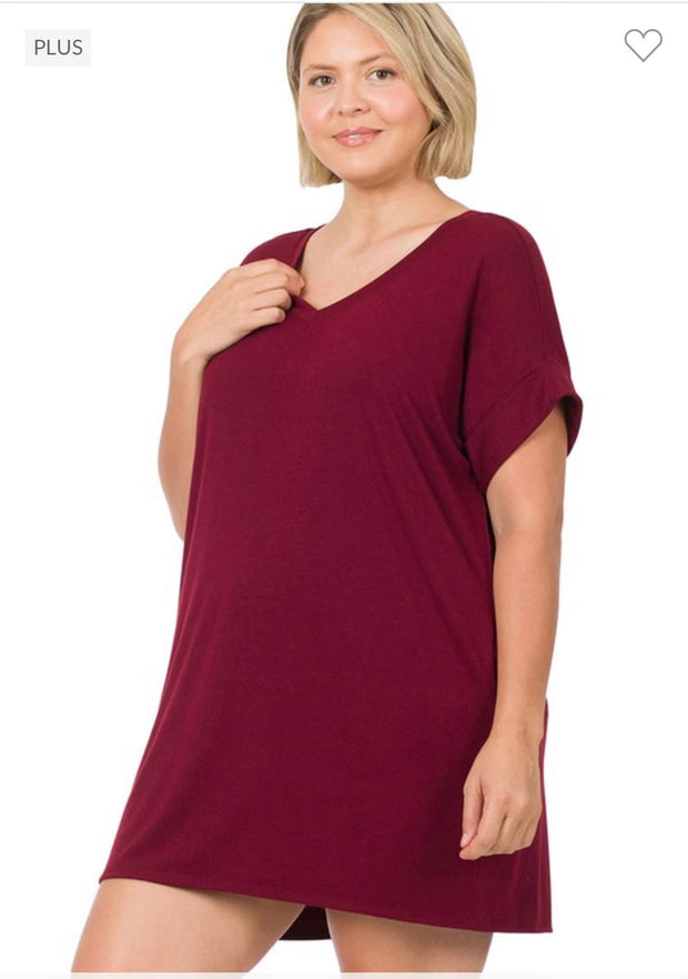 45 SSS-D {Simple Ease} Dark Burgundy V-Neck Top PLUS SIZE 1X 2X 3X