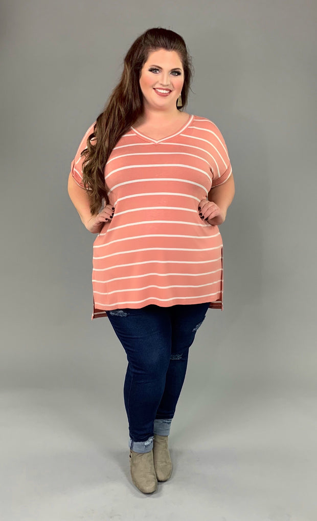 PSS-H {9 to 5 Girl} Ash Rose Striped Hi-Lo Top with V-Neck *SALE!!*
