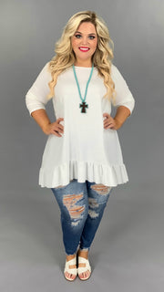 SQ-S (Sweet Muse) Ivory Hi-Low Tunic Ruffle Hem Plus Size